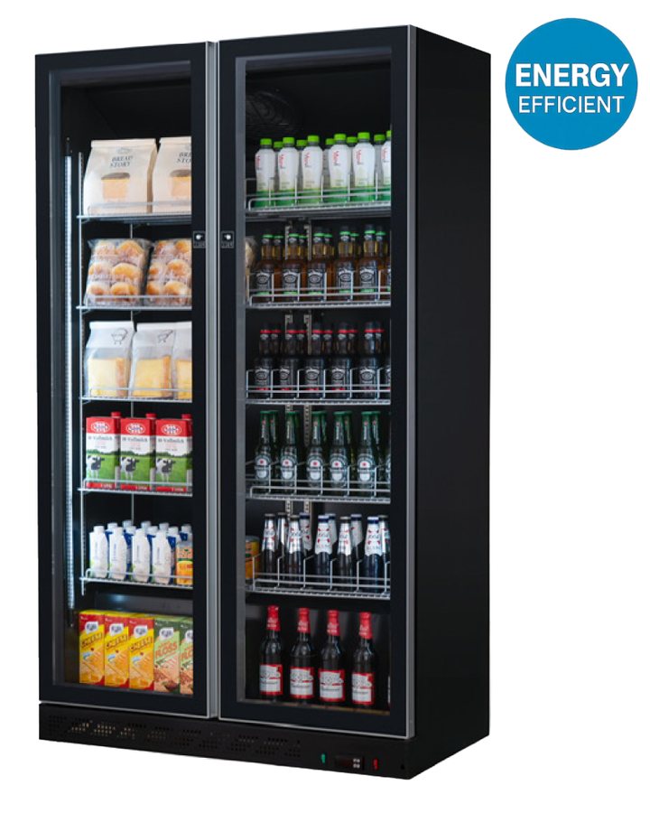 Energy-efficient double door upright commercial display fridge, ODIS OIRV735BL1